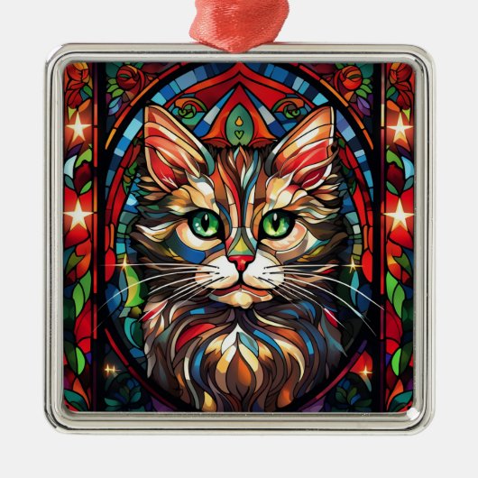 KATZE-GESICHT MIT HELLFARBENEN GLAS-CHRISTMAS ORNAMENT AUS METALL (Vorne)