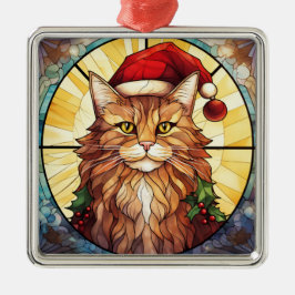 KATZE-GESICHT MIT HELLFARBENEN GLAS-CHRISTMAS ORNAMENT AUS METALL