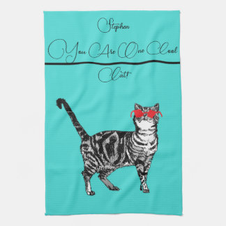 Katze Getigerte Katzen Männer Coole Katze Türkis A Geschirrtuch