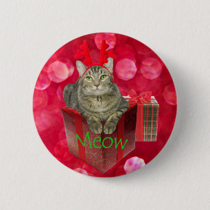 Katze Gewartet für Santa Button