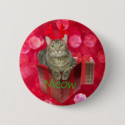 Katze Gewartet für Santa Button (Vorderseite)