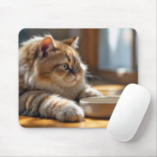 Katze Gewartet von einem leeren Gericht Mousepad