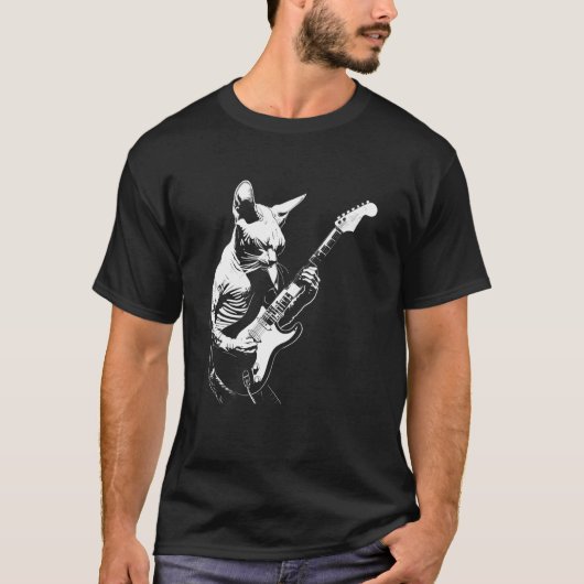 Katze Gitarrist Gitarre - Devon Rex Vater Mutter T-Shirt (Vorderseite)