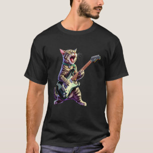 Katze Gitarrist Musiker Rock Instrument Musik Spie T-Shirt