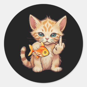 Katze Goldfisch Finger F U Es ist mein Fisch Lusti Runder Aufkleber