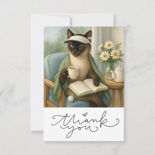Katze Golfer Sip Kaffee Dankeskarte (Vorderseite)
