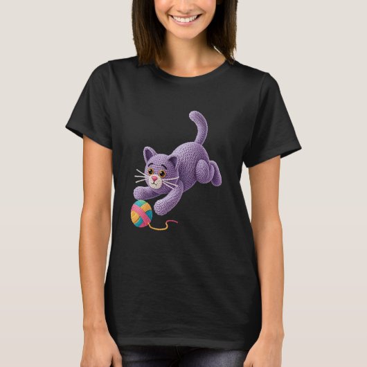 Katze Häkeln Garn Häkeln Häkelnder Stricker T-Shirt (Vorderseite)