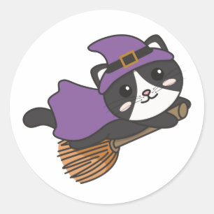 Katze Halloween Hexenkind Hexenkleid Kostüm Classi Runder Aufkleber