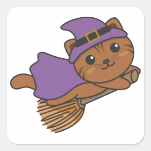 Katze Halloween Hexenkind Hexenkleidung Stic Quadratischer Aufkleber