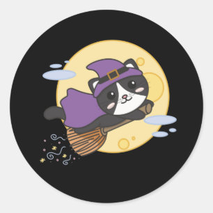 Katze Halloween Hexenkind Hexenkostüm Runder Aufkleber
