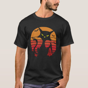 Katze Halloween Katze mit Messer Gruselige schwarz T-Shirt