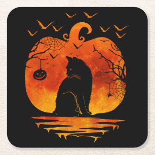 KATZE HALLOWEEN KOSTÜM KÜRBIS KATZEN LIEBHABER HER RECHTECKIGER PAPPUNTERSETZER