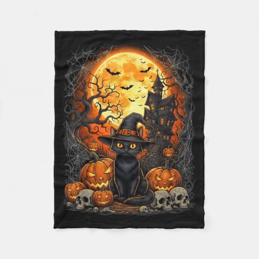 Katze Halloween Kürbis Schwarz Fleecedecke (Vorderseite)
