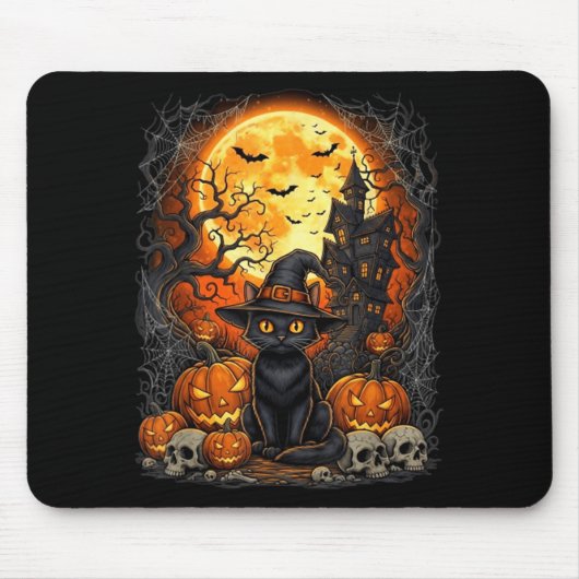 Katze Halloween Kürbis Schwarz Mousepad (Vorne)