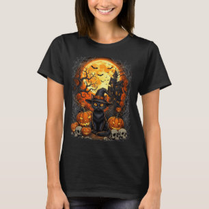 Katze Halloween Kürbis Schwarz T-Shirt