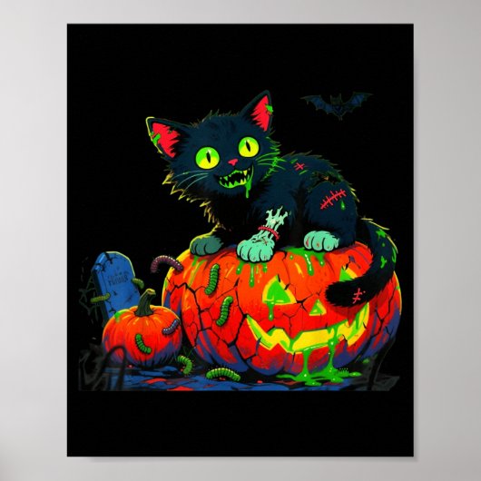 Katze Halloween Kürbis Schwarze Katze Poster (Vorne)