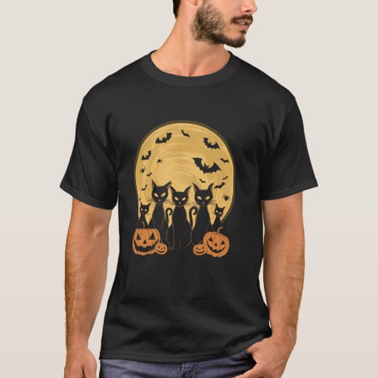 Katze Halloween Mond T-Shirt (Vorderseite)
