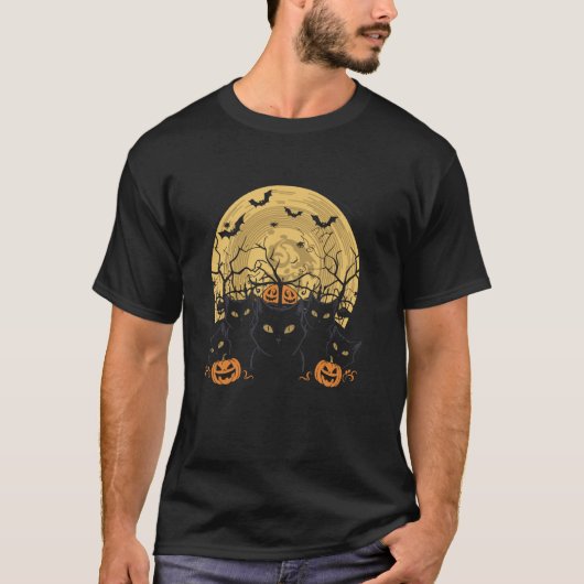 Katze Halloween Mond T-Shirt (Vorderseite)