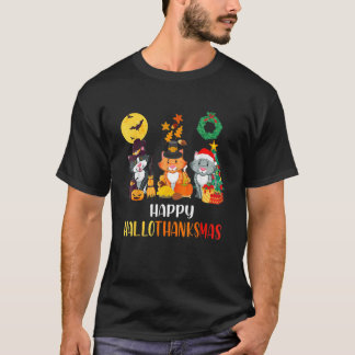 Katze Halloween Und Frohe Weihnachten Frohe Hallot T-Shirt