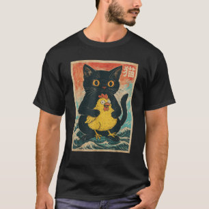 Katze hält Huhn Anime Japanisch Cooles Grafik T-Sh T-Shirt