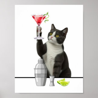 Katze hält Pink Martini Kunst Poster