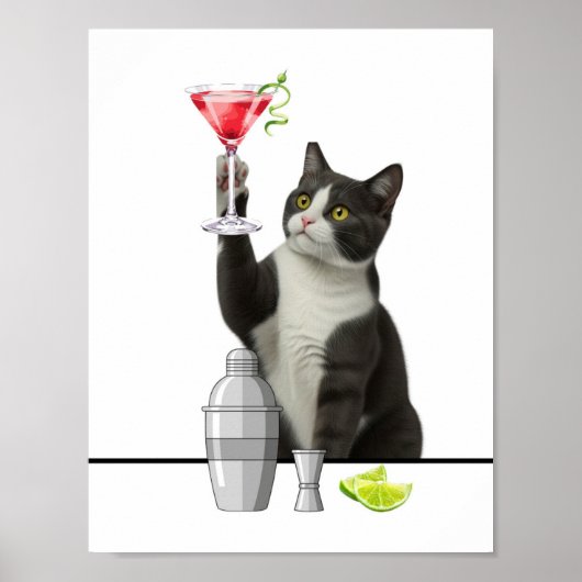 Katze hält Pink Martini Kunst Poster (Vorne)