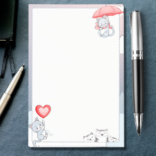 Katze hält Regenschirm Herzballon fliegt am Himmel Post-it Klebezettel