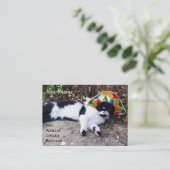 KATZE, HARLEQUIN HAT UND VINTAGE DAMPFLOKOMOTIVE VISITENKARTE (Stehend Vorderseite)