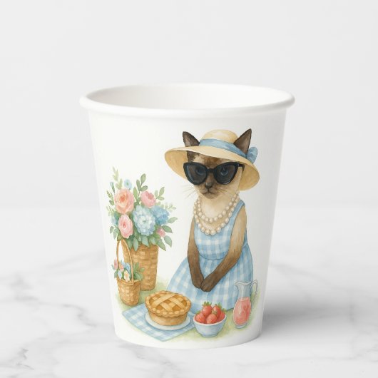Katze hat Picknick in ihrem Garten Pappbecher (Vorderseite)