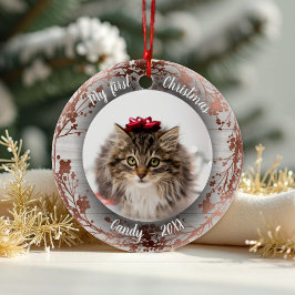 Katze Haustier Erste Weihnachtsfeier Foto Kränze R Keramik Ornament