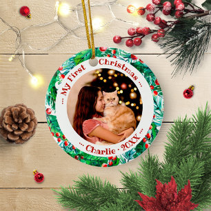 Katze Haustier erstes Weihnachten Foto Süß Wasserf Keramik Ornament