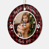 Katze Haustier Erstes Weihnachtsfest Foto Rustic B Keramik Ornament (Links)