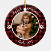 Katze Haustier Erstes Weihnachtsfest Foto Rustic B Keramik Ornament (Hinten)