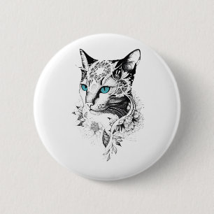 Katze Haustier Natur Illustration Art Tattoo Button