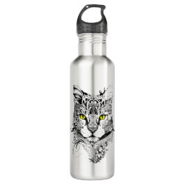 Katze Haustier Natur Illustration Art Tattoo Edelstahlflasche