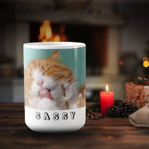 Katze Haustier Schneeflocken Feiertagsfoto Kaffeetasse
