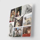 Katze Haustiere 8 Foto Portrait Collage Keepake Quadratische Wanduhr (Winkel)