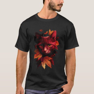 Katze Herbst Blätter Fall Natur Dunkelrot Schwarze T-Shirt