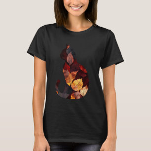 Katze Herbst Blätter Fall Natur Dunkelrot Schwarze T-Shirt