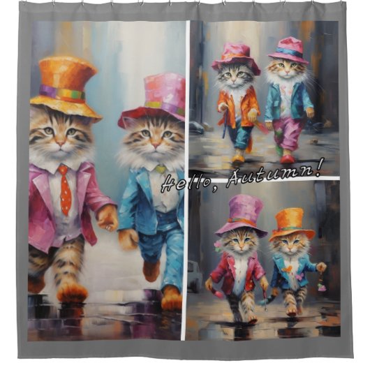 Katze - Herbst Duschvorhang (Vorderseite)