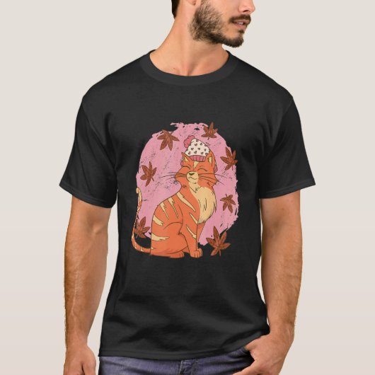 Katze Herbstblätter T-Shirt (Vorderseite)