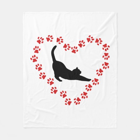 Katze & Herz aus Katzenpfoten Fleecedecke (Vorderseite)