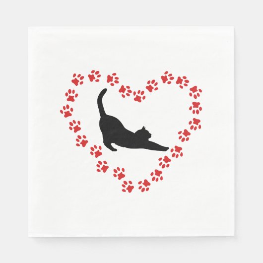 Katze & Herz aus Katzenpfoten Serviette (Vorderseite)