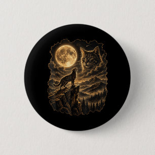 Katze heult den Mond an Retro-Wildlife Katzenliebh Button