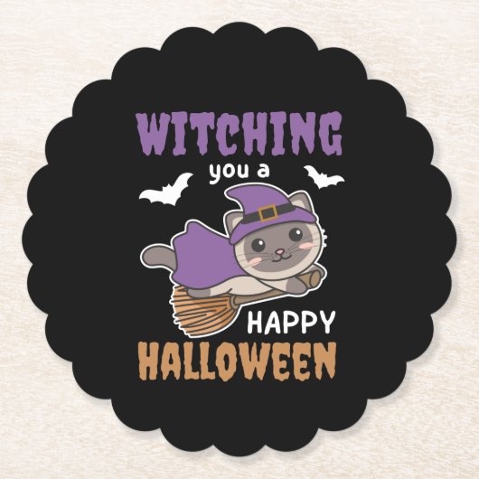 Katze Hexen, die dir ein glückliches Halloween abh Untersetzer (Vorderseite)