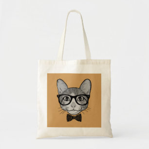 Katze-Hipster mit Punkten-Fliege Tragetasche