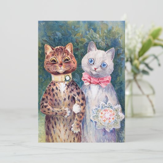 Katze Hochzeit, Ehe, Braut, Louis Wain Einladung (Stehend Vorderseite)