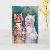 Katze Hochzeit, Ehe, Braut, Louis Wain Karte (Gelbe Blume)