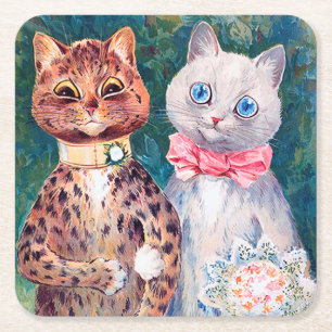Katze Hochzeit, Ehe, Braut, Louis Wain Rechteckiger Pappuntersetzer