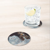 Katze Hochzeit, Ehe, Braut, Louis Wain Runder Pappuntersetzer (Vor Ort)